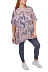 Brush Stroke Print Side Button Detail Top
