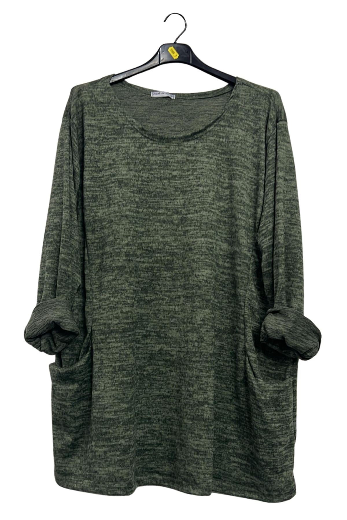 Subtle Heathered Textured Two Front Draped Pockets Top