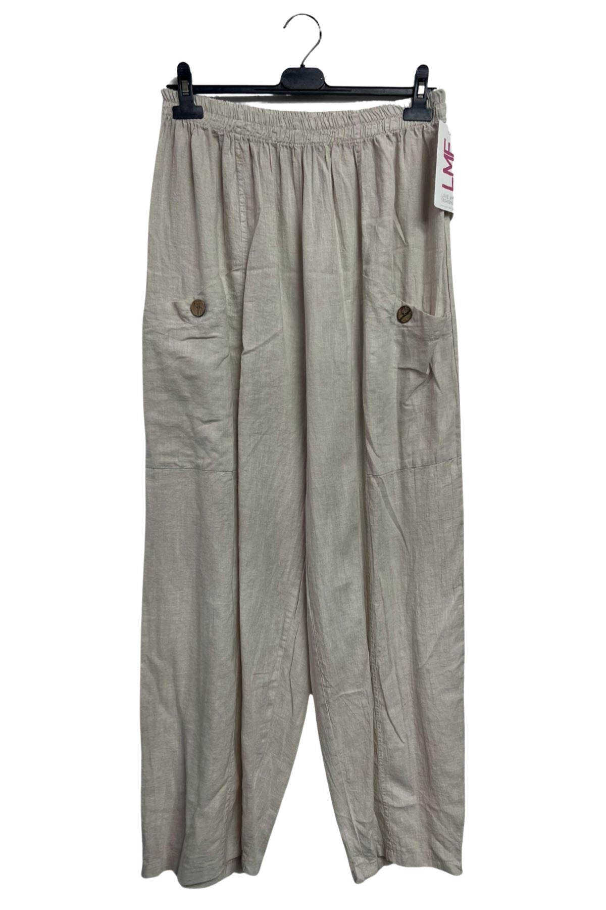 Plain Two Front Pockets Wide Leg Linen Trousers