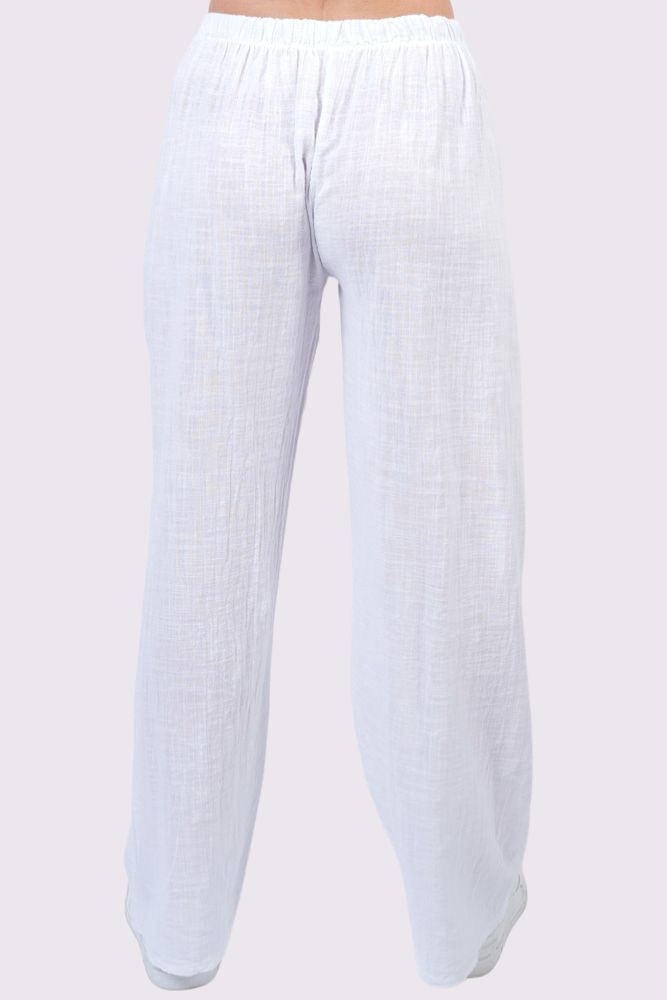 Plain Drawstring Wide Legs Cotton Trousers