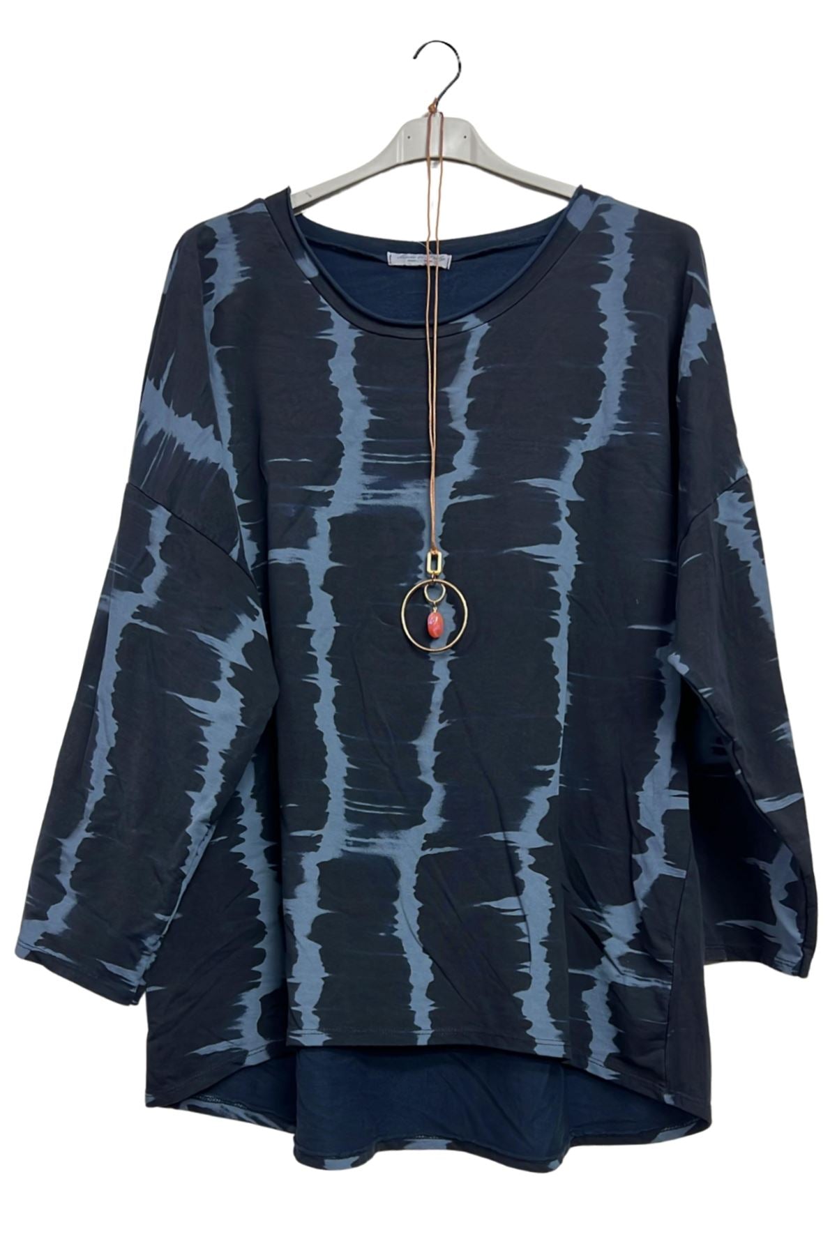 Abstract Vertical Tie-Dye Print High Low Hem Cotton Top