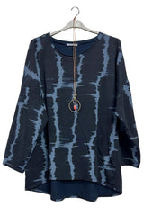 Abstract Vertical Tie-Dye Print High Low Hem Cotton Top