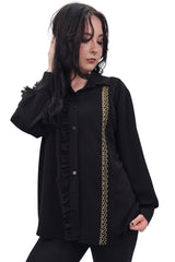 Gold Thread Pattern Ruffle Detail Shirt