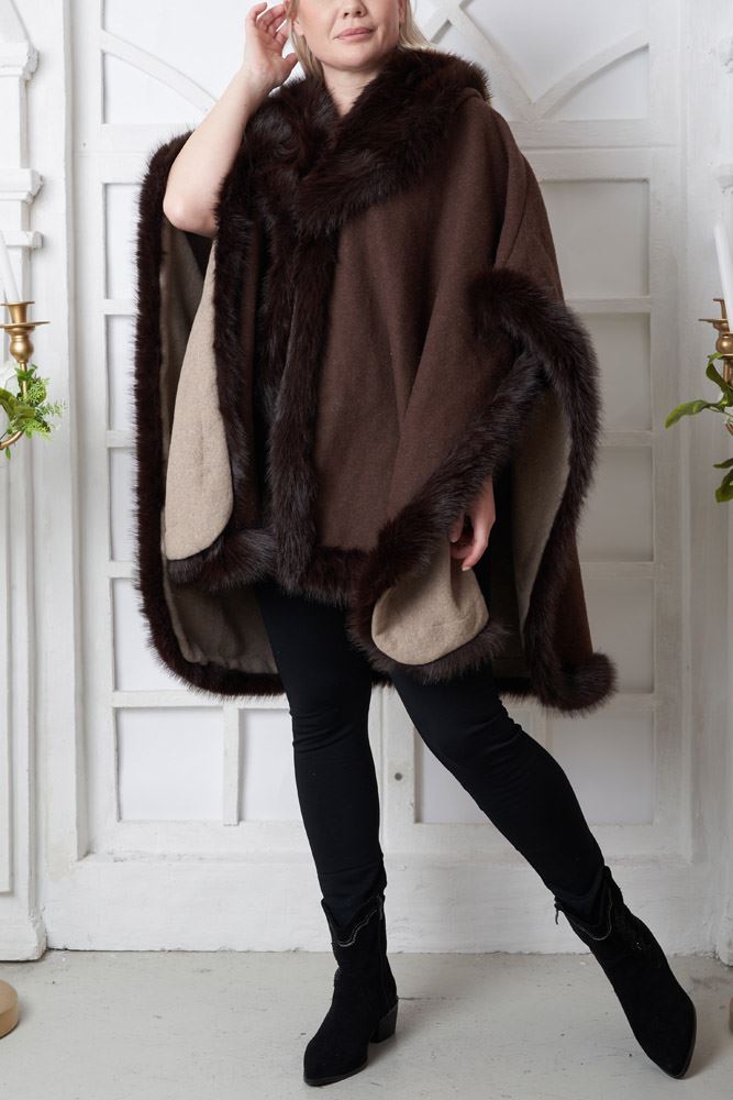 Plain Faux Fur Poncho