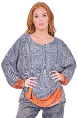 Geometric Labyrinth-Style Print Tunic Top
