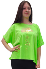 Gold Foil Spring Flower High Low Hem Cotton Top