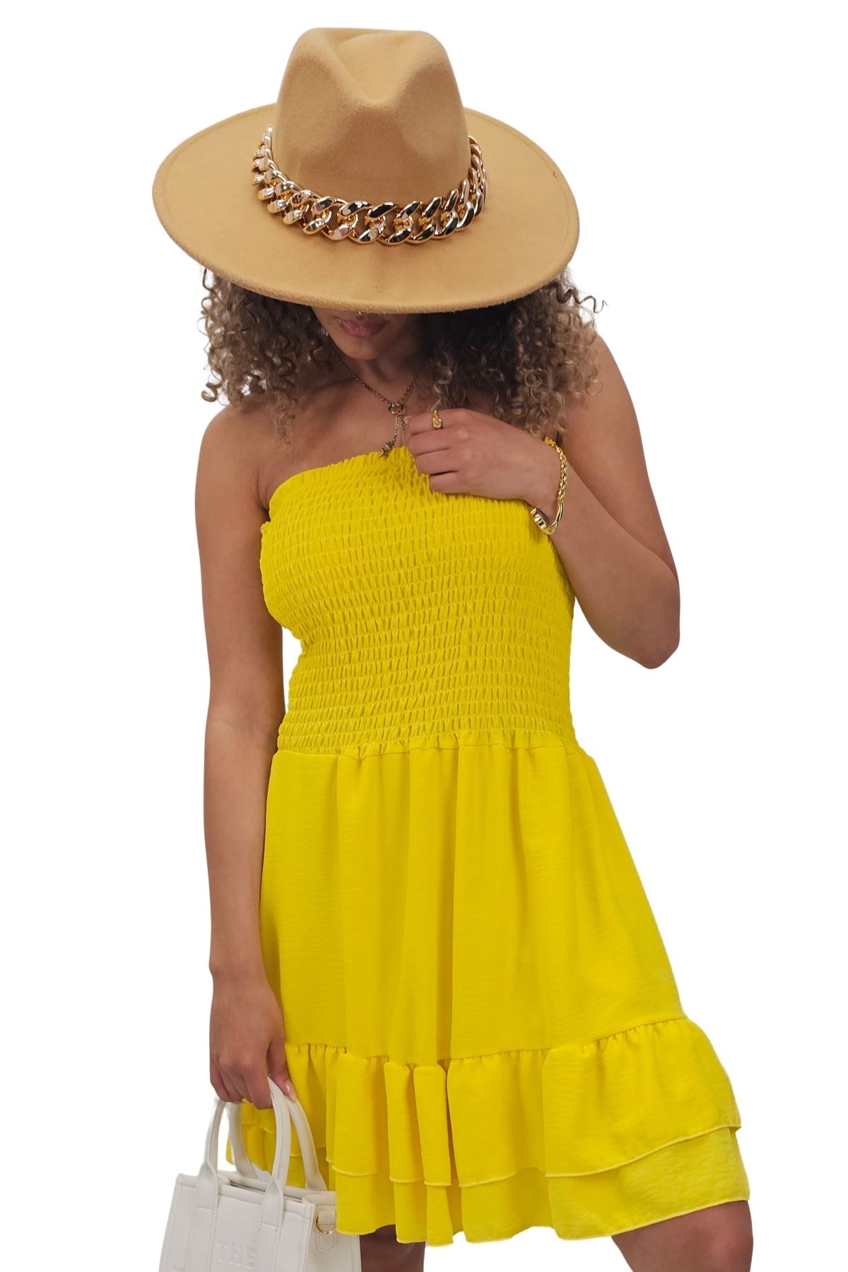 Plain Bandeau Shirred Playsuit