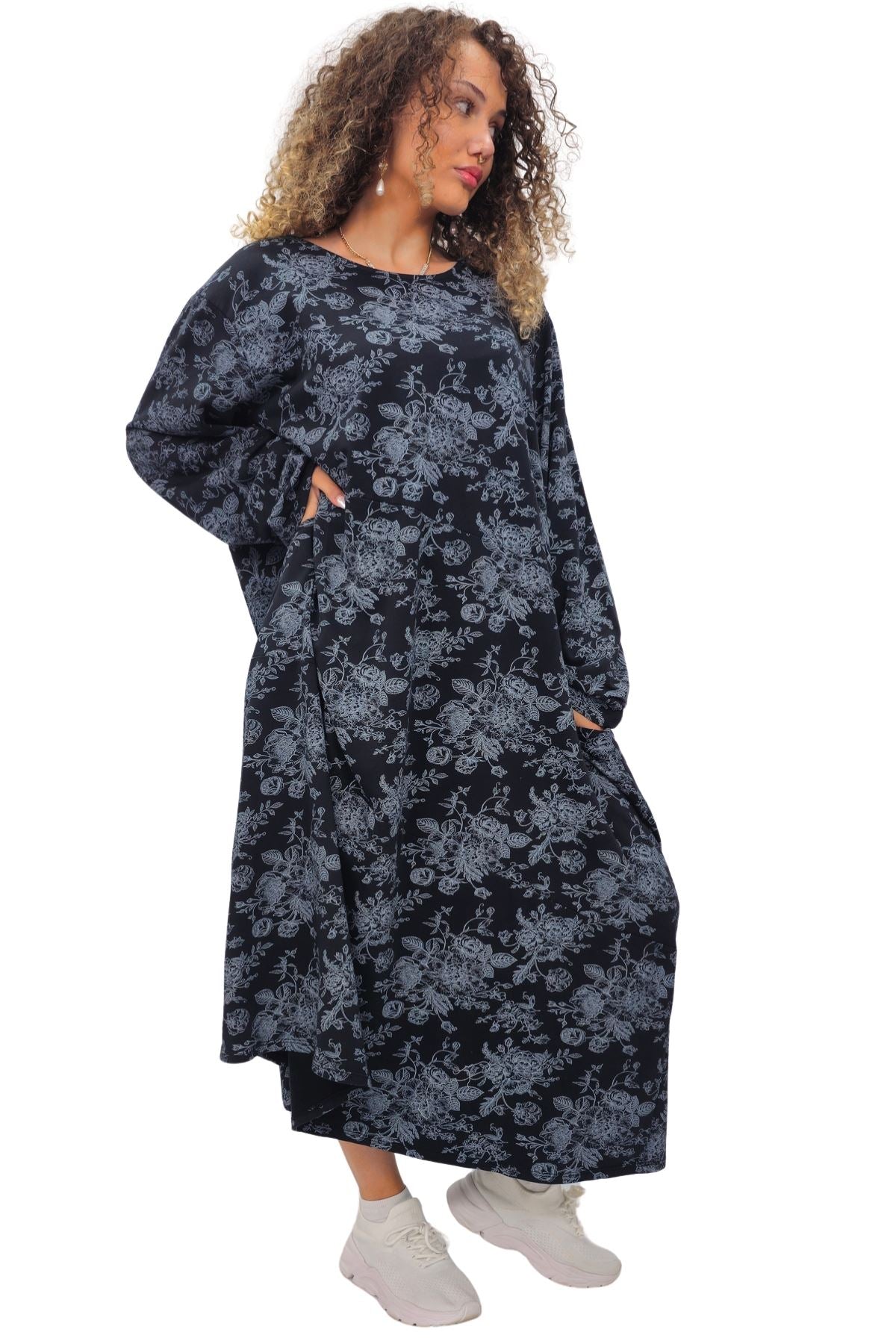 Floral Print Baggy Long Style Cotton Dress