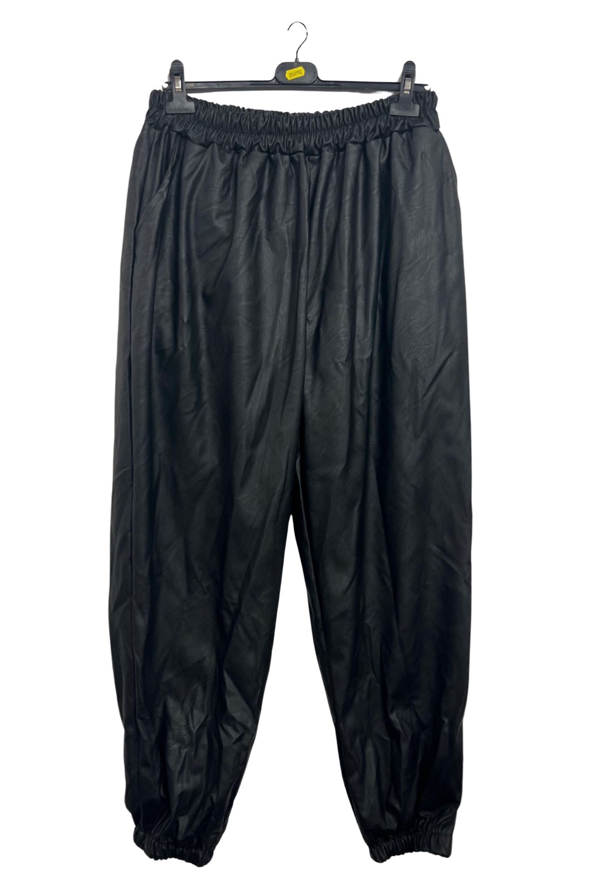 Plain Leather-Look Texture Side Pockets Jogging Bottom