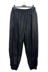 Plain Leather-Look Texture Side Pockets Jogging Bottom