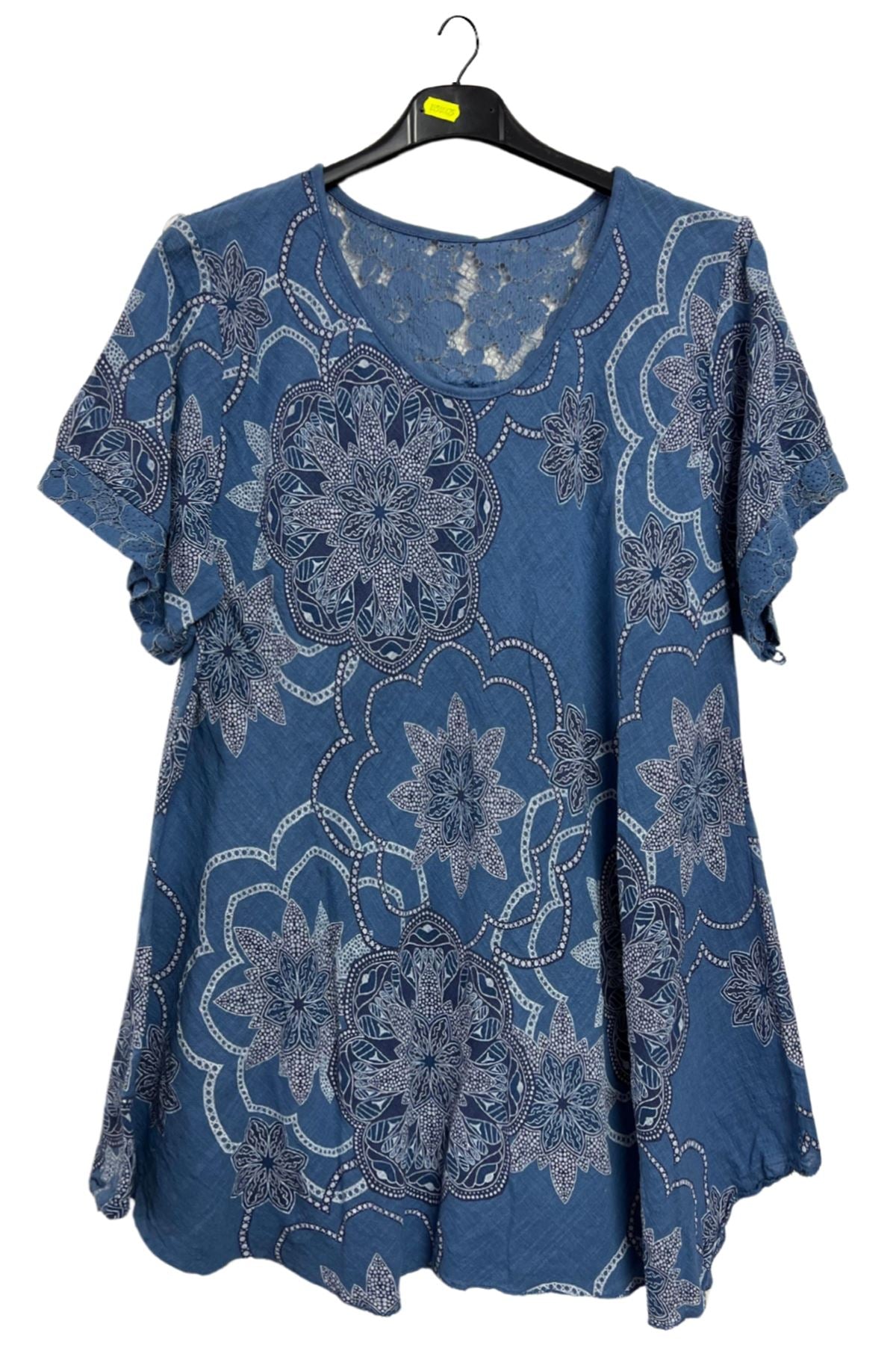 Intricate Floral Geometric Pattern Flared Hem Cotton Dress