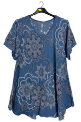 Intricate Floral Geometric Pattern Flared Hem Cotton Dress