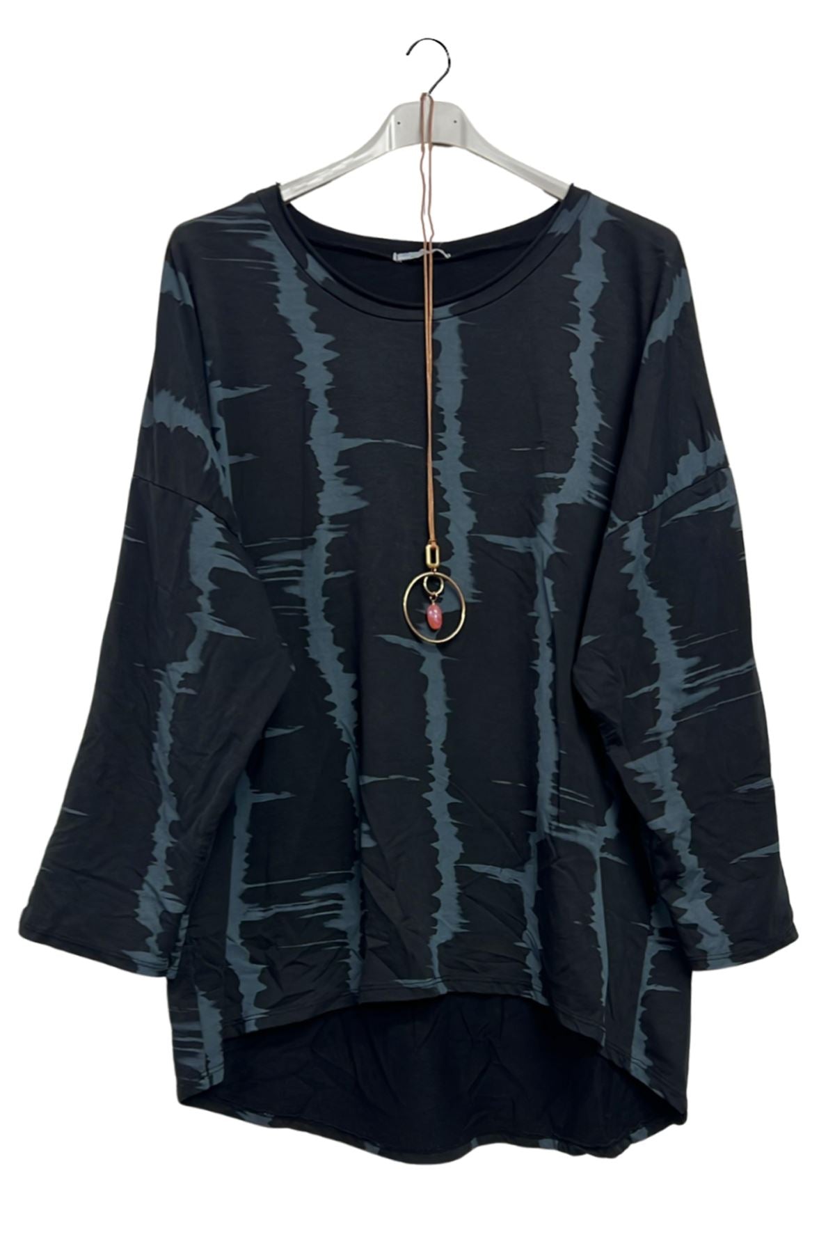 Abstract Vertical Tie-Dye Print High Low Hem Cotton Top