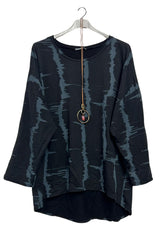 Abstract Vertical Tie-Dye Print High Low Hem Cotton Top