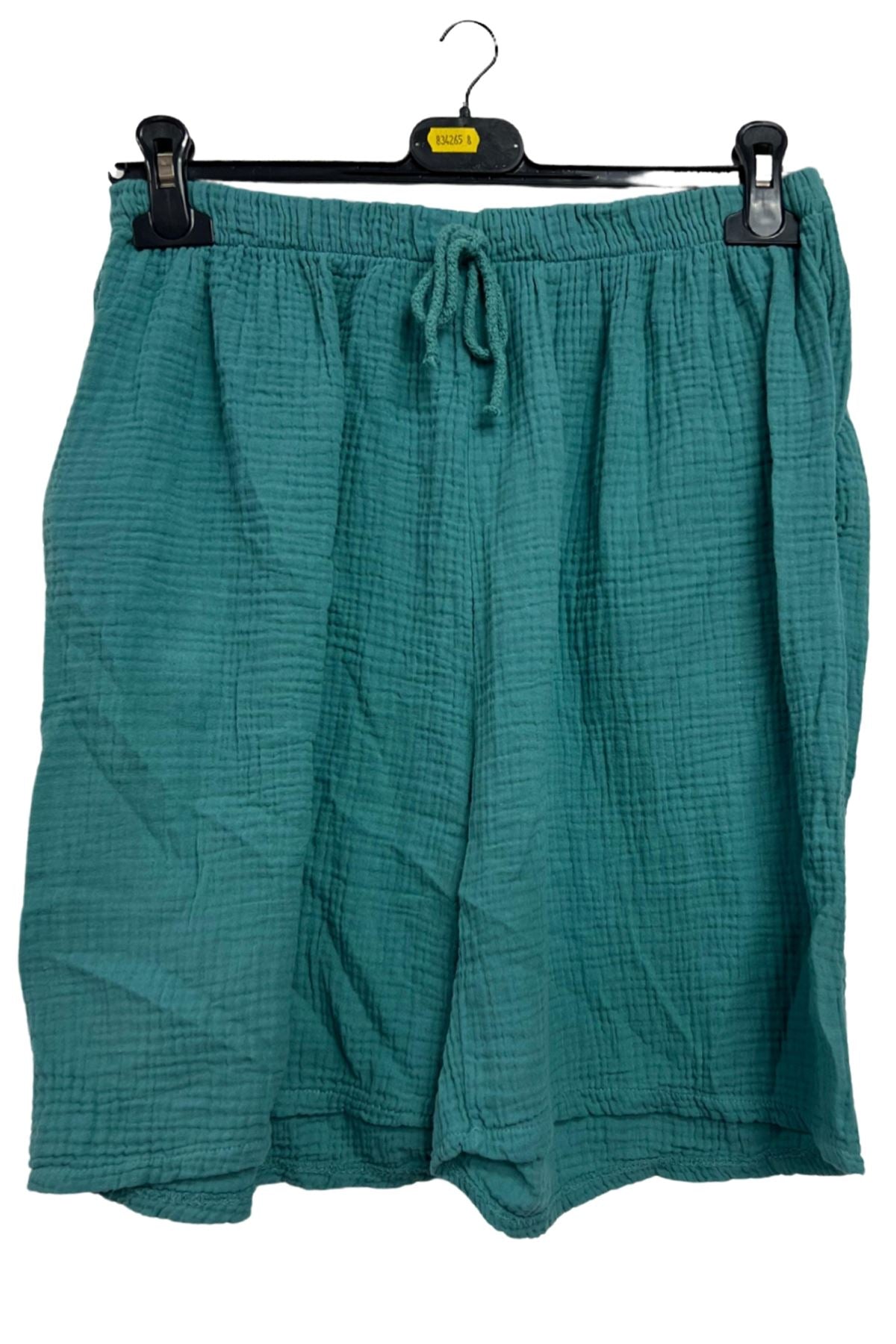 Plain Drawstring Waist Side Pockets Cotton Shorts