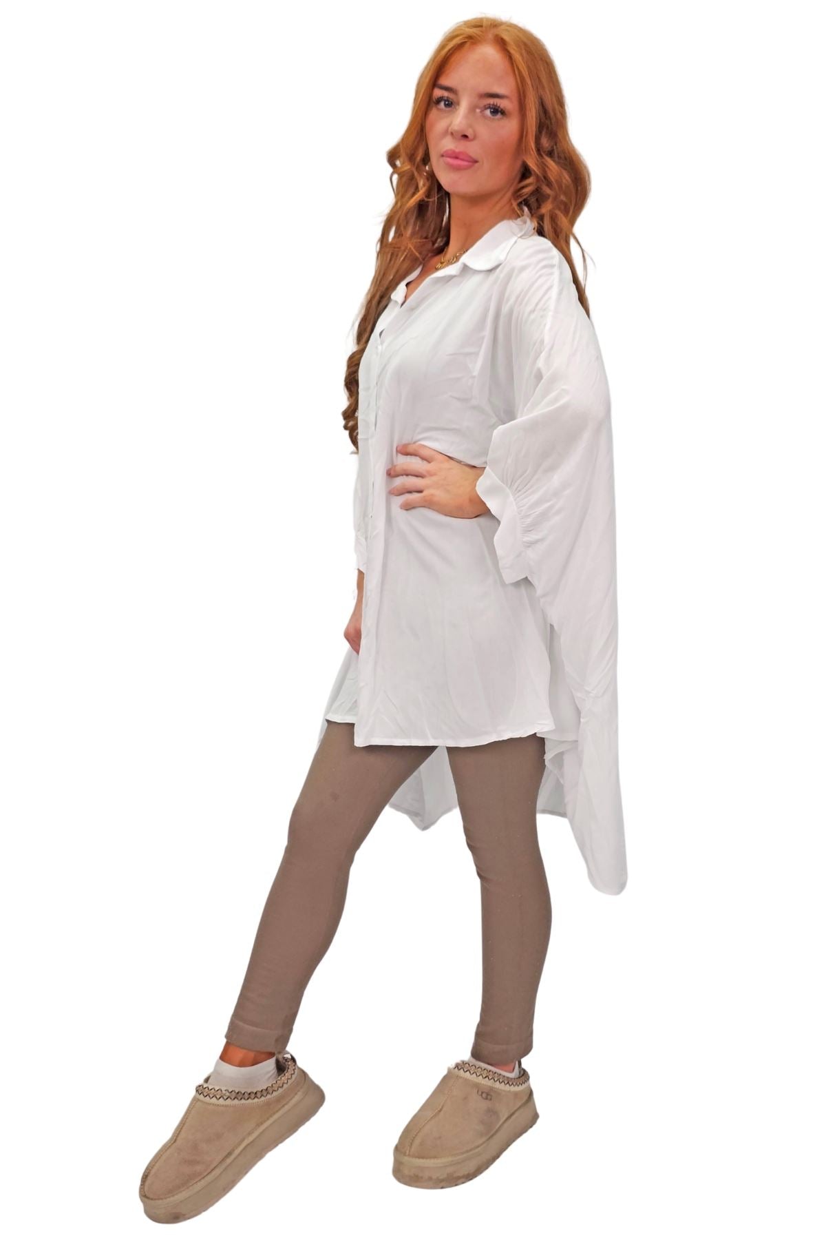 Plain Down Shoulders Button Up Shirt