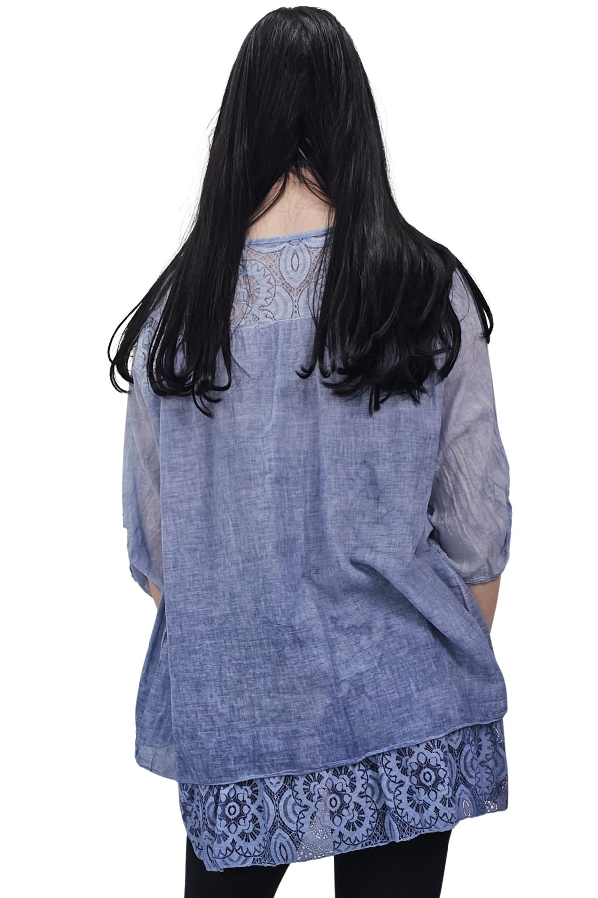 Floral Pattern Lace Detailing Layered Hem Cotton Top