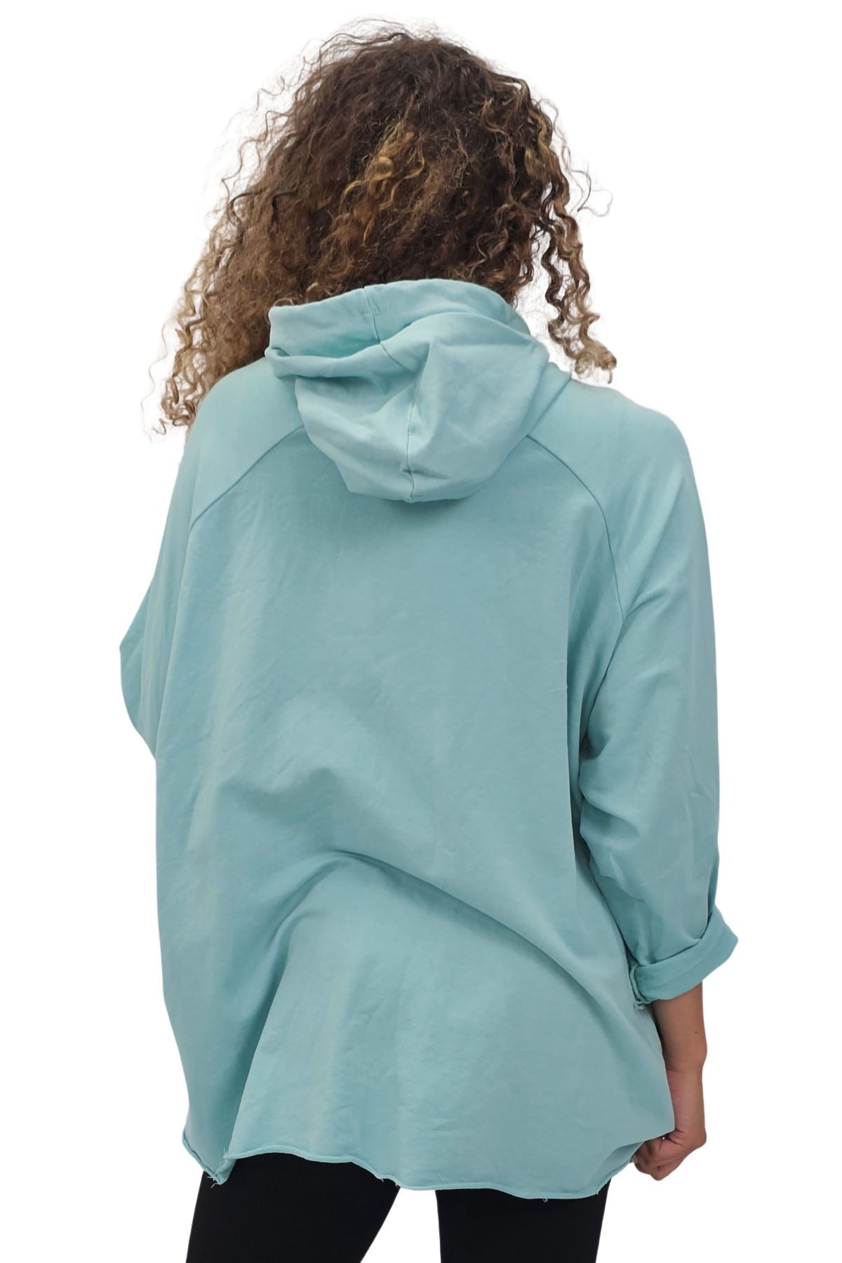 Leopard Foil Splash Print String Hoody High Low Hem Cotton Hoodie