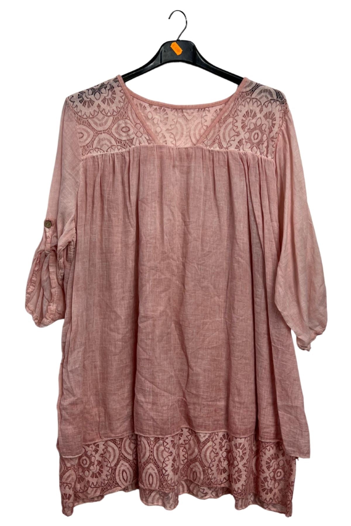 Floral Pattern Lace Detailing Layered Hem Cotton Top