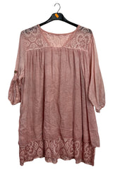 Floral Pattern Lace Detailing Layered Hem Cotton Top
