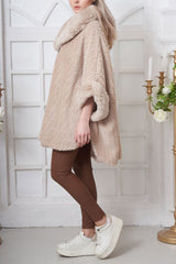 Plain Faux Fur Wrap Knit Poncho