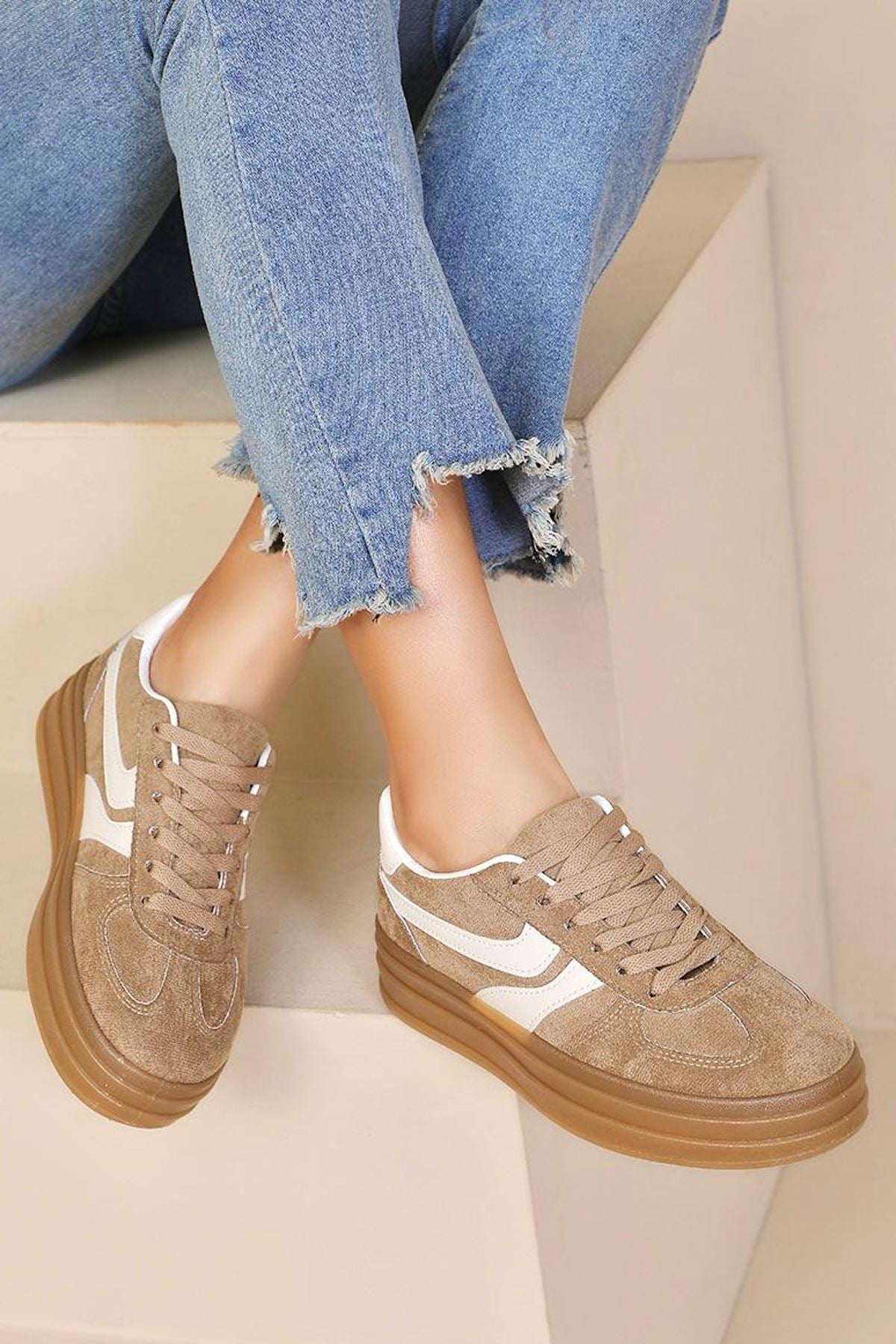 Suede Lace Up Gum Sole Trainer