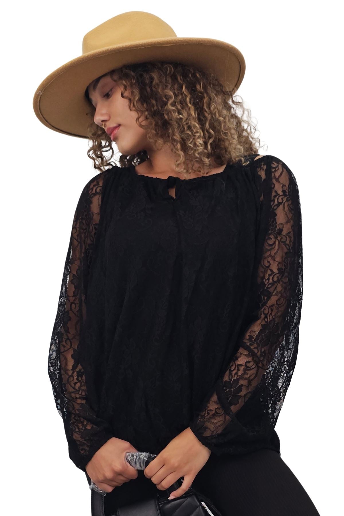 Floral Lace Overlay Curved Hemline Top