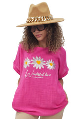 Daisy Flower Print Tunic Cotton Top