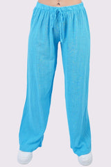 Plain Drawstring Wide Legs Cotton Trousers