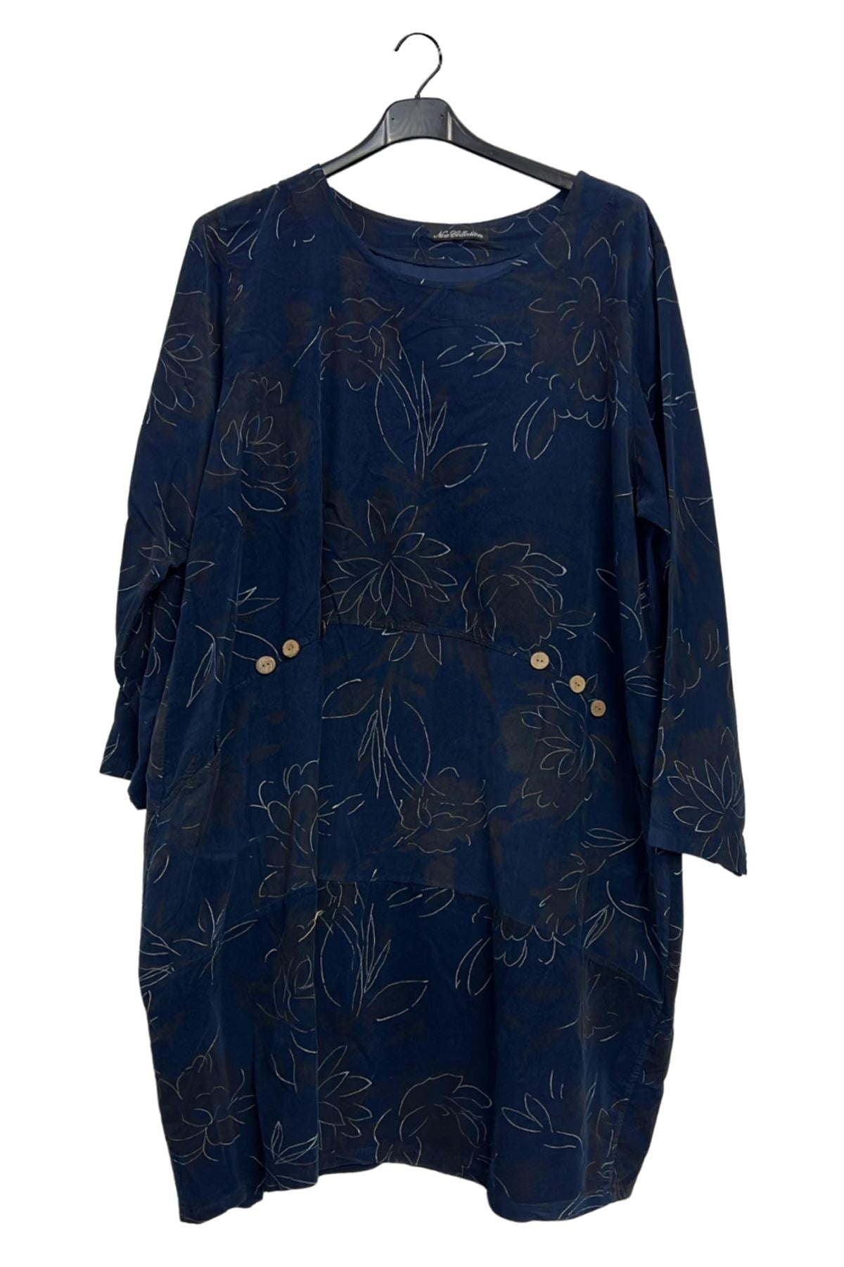 Floral Print Curved Hemline Side Slit Cotton Dress