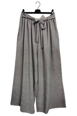 Plain Belted Waistband Wide Legs Trousers