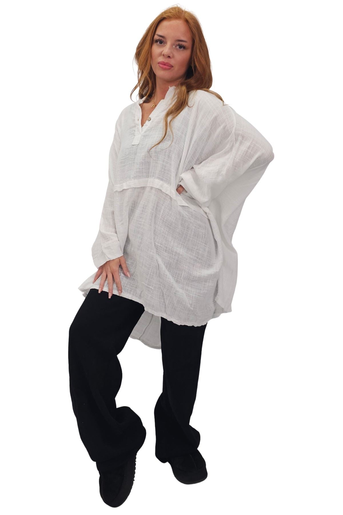 Plain Hanky Hem Oversized Cotton Top