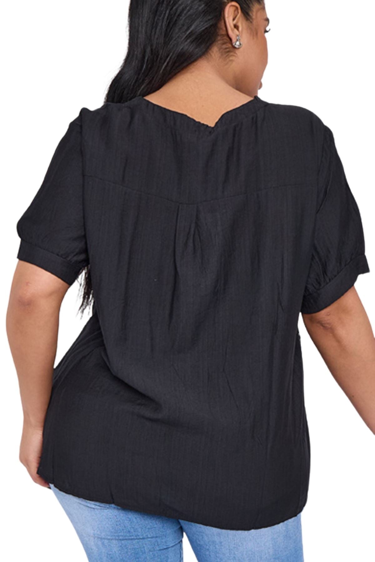 Abstract Block Print Side Button Detail Cotton Top