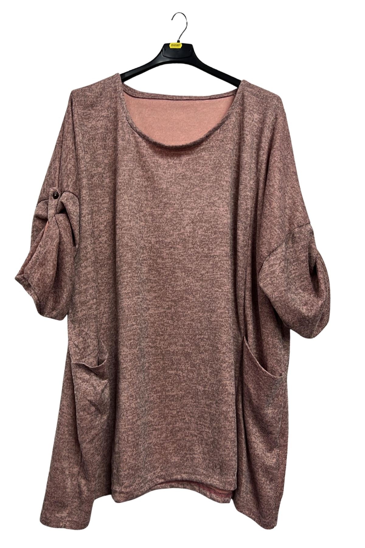 Subtle Heathered Textured Front Two Draped Pockets Top