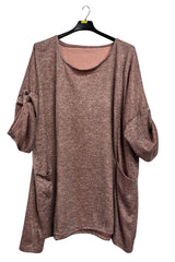 Subtle Heathered Textured Front Two Draped Pockets Top