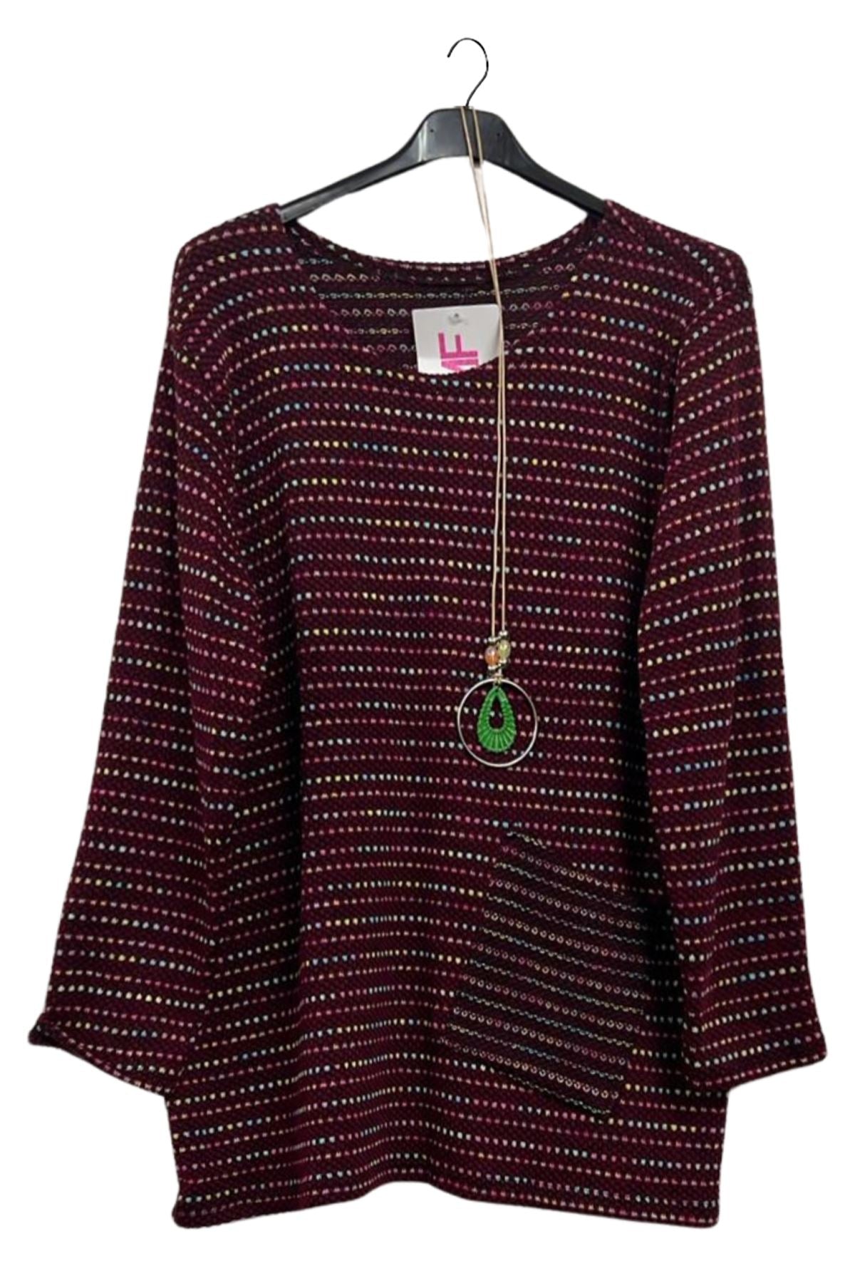 Multicoloured Dots Pattern Soft Knit Front Pocket Top