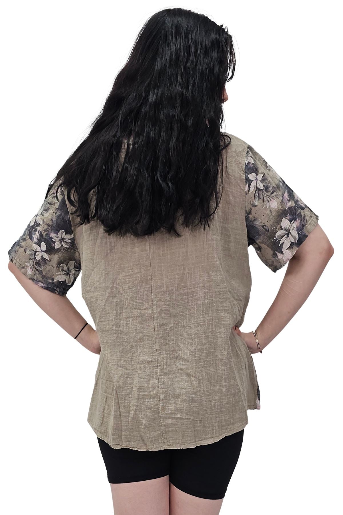 Floral Print Necklace Oversized Tunic Cotton Top