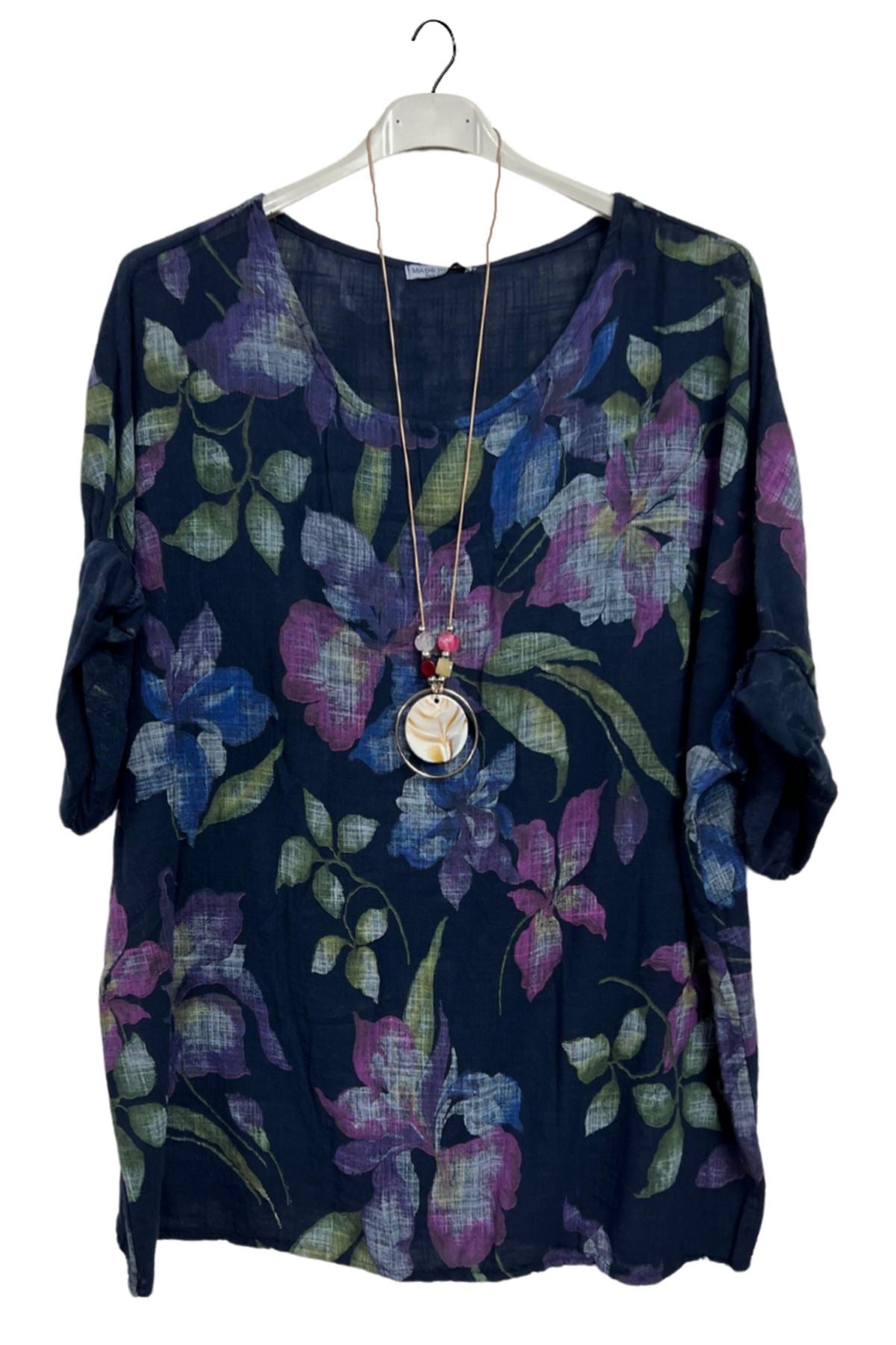 Lily Flower Print Oversized Tunic Cotton Top