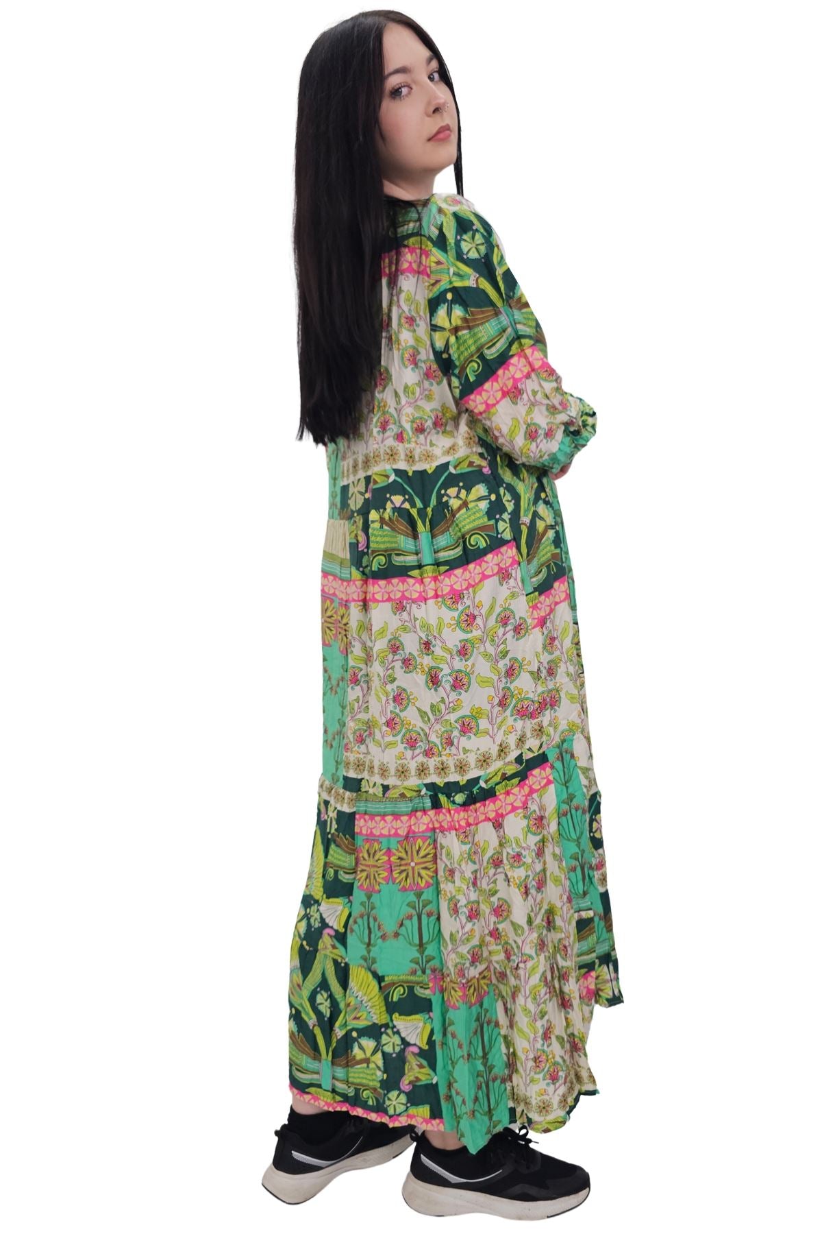 Floral Print Oversized Front Button Up Cotton Dress