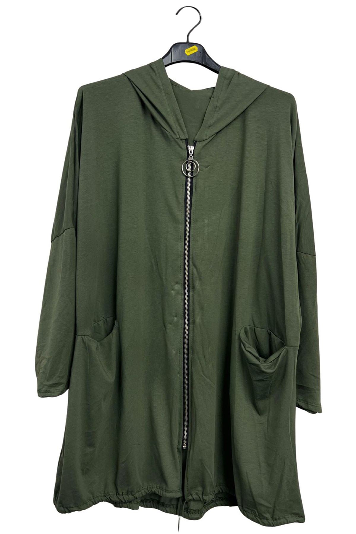 Plain Zip-Front Drawstring Hem Cotton Hoodie