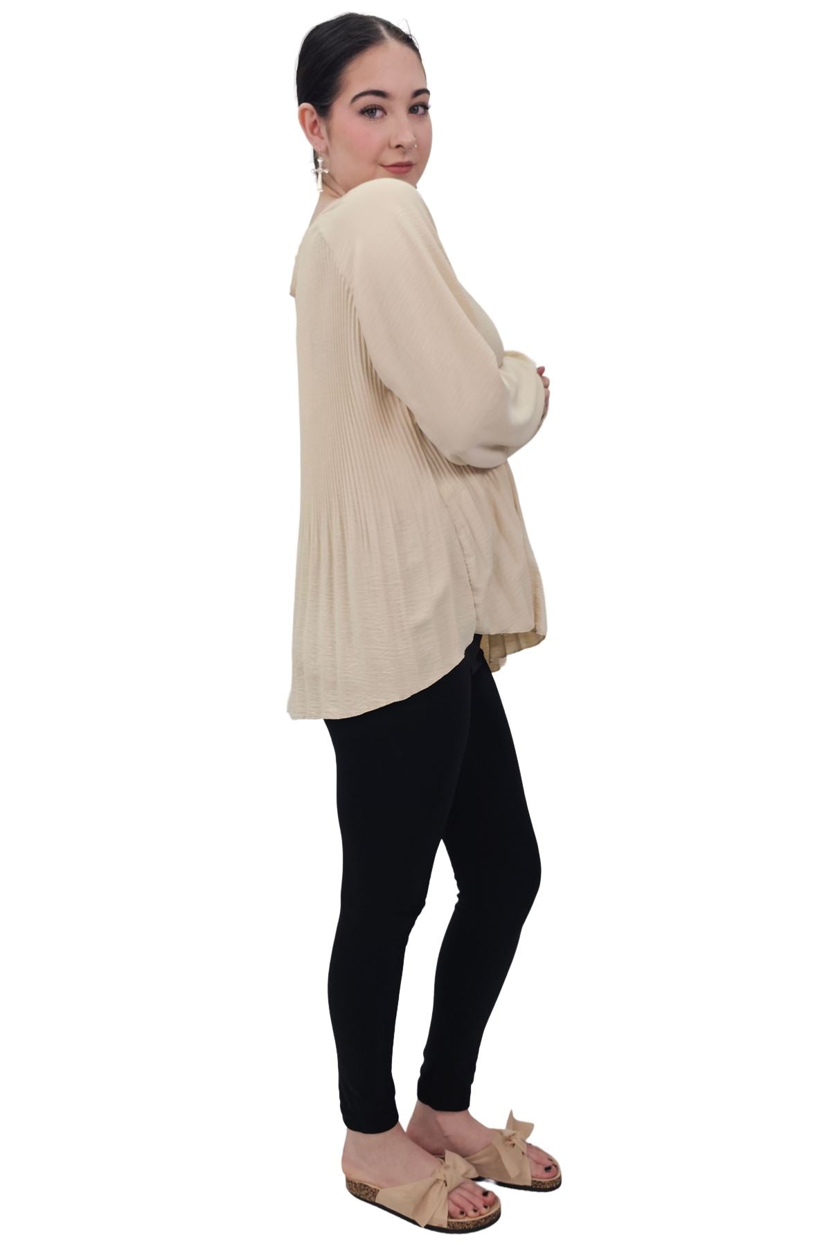 Plain Pleated Elastic Cuff Top