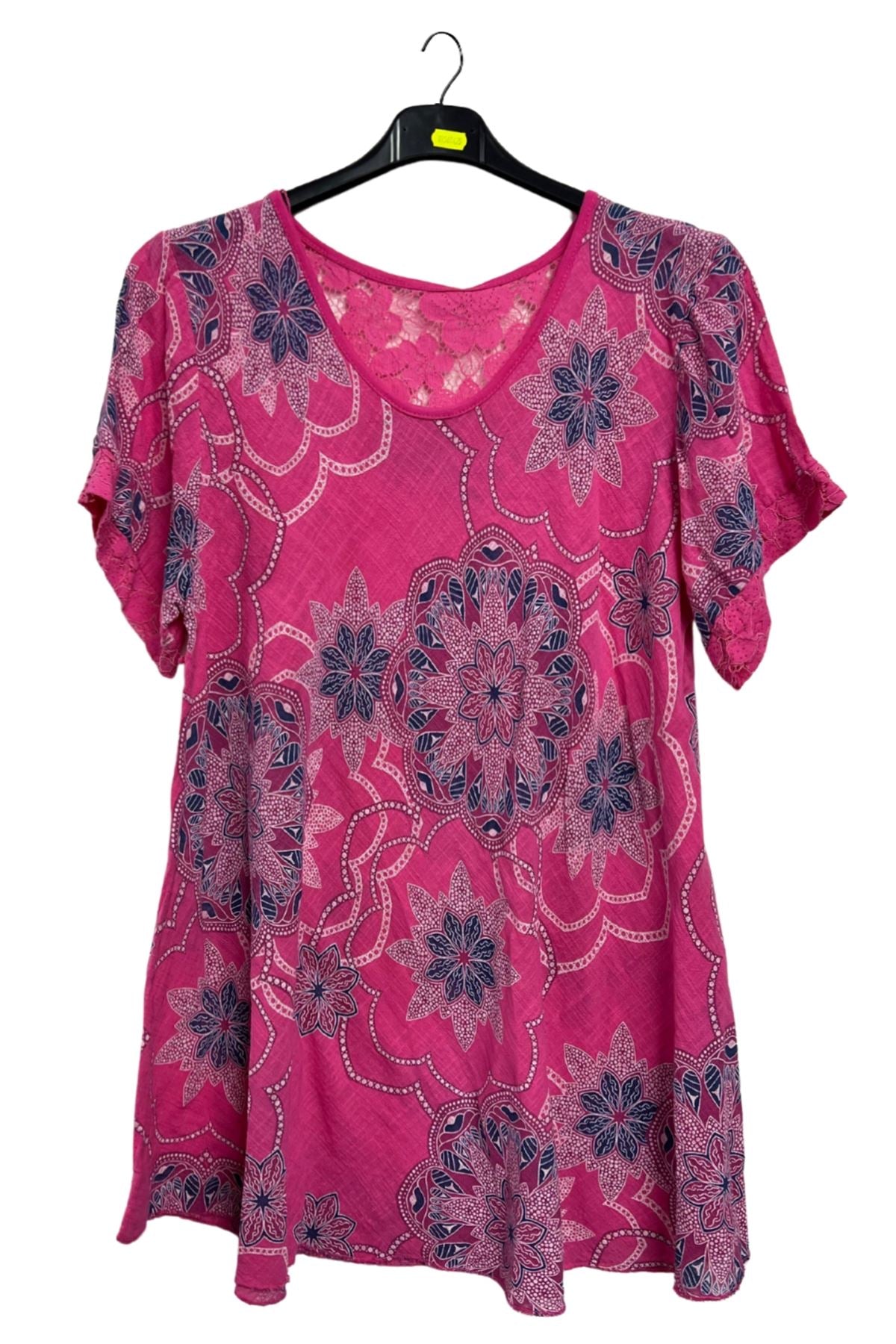 Intricate Floral Geometric Pattern Flared Hem Cotton Dress