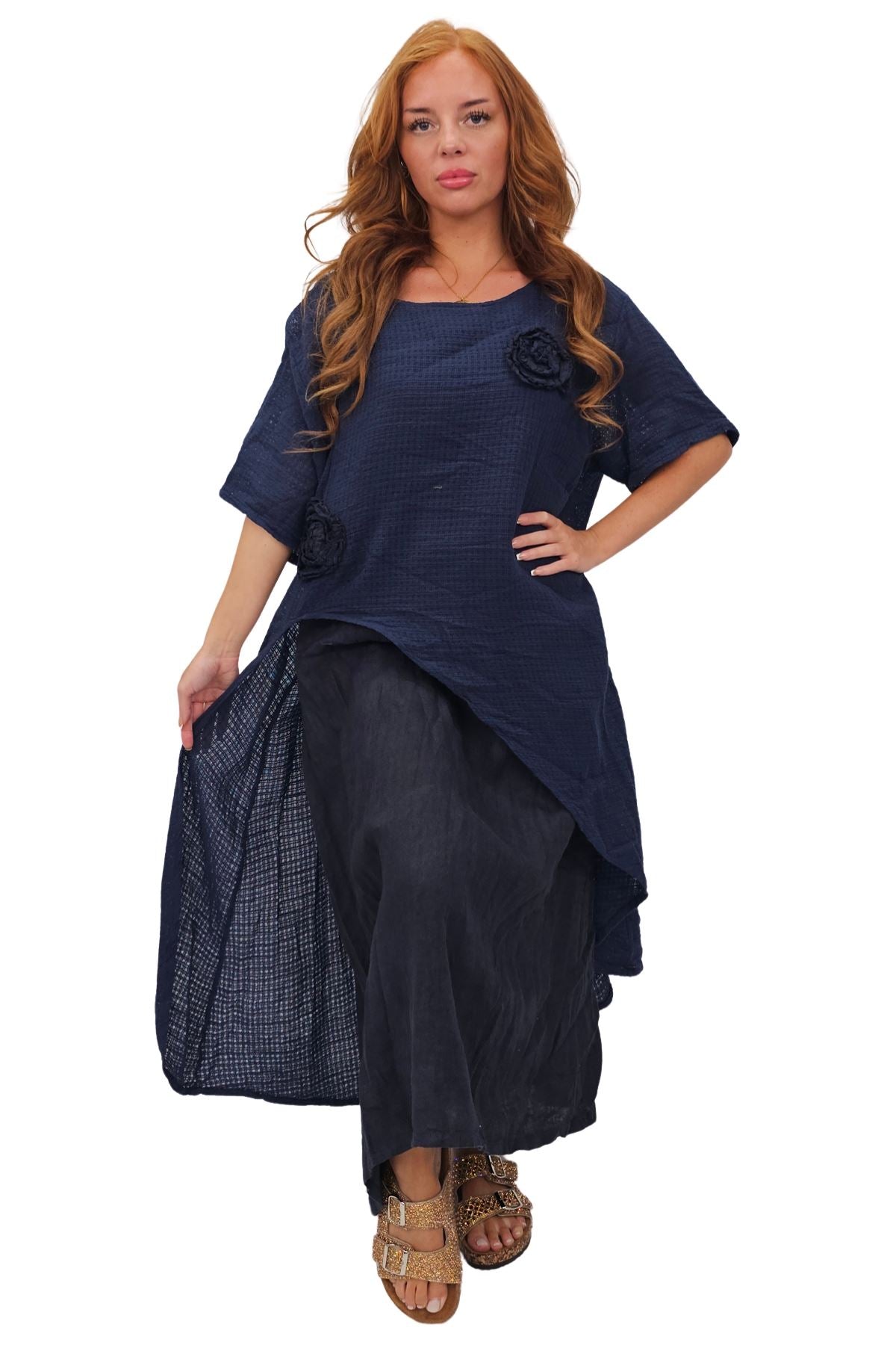 Plain Layered Asymmetrical Linen Dress