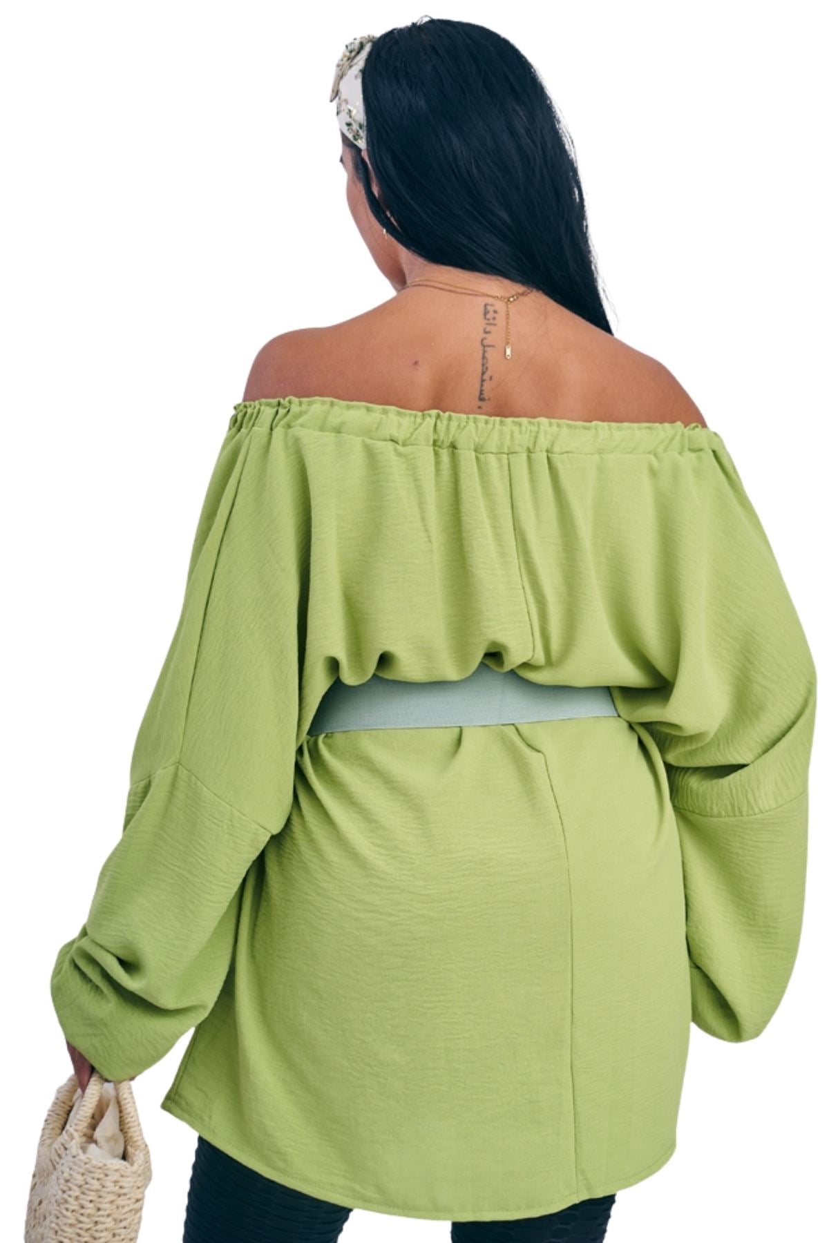 Plain Oversized Drawstring Neckline Top