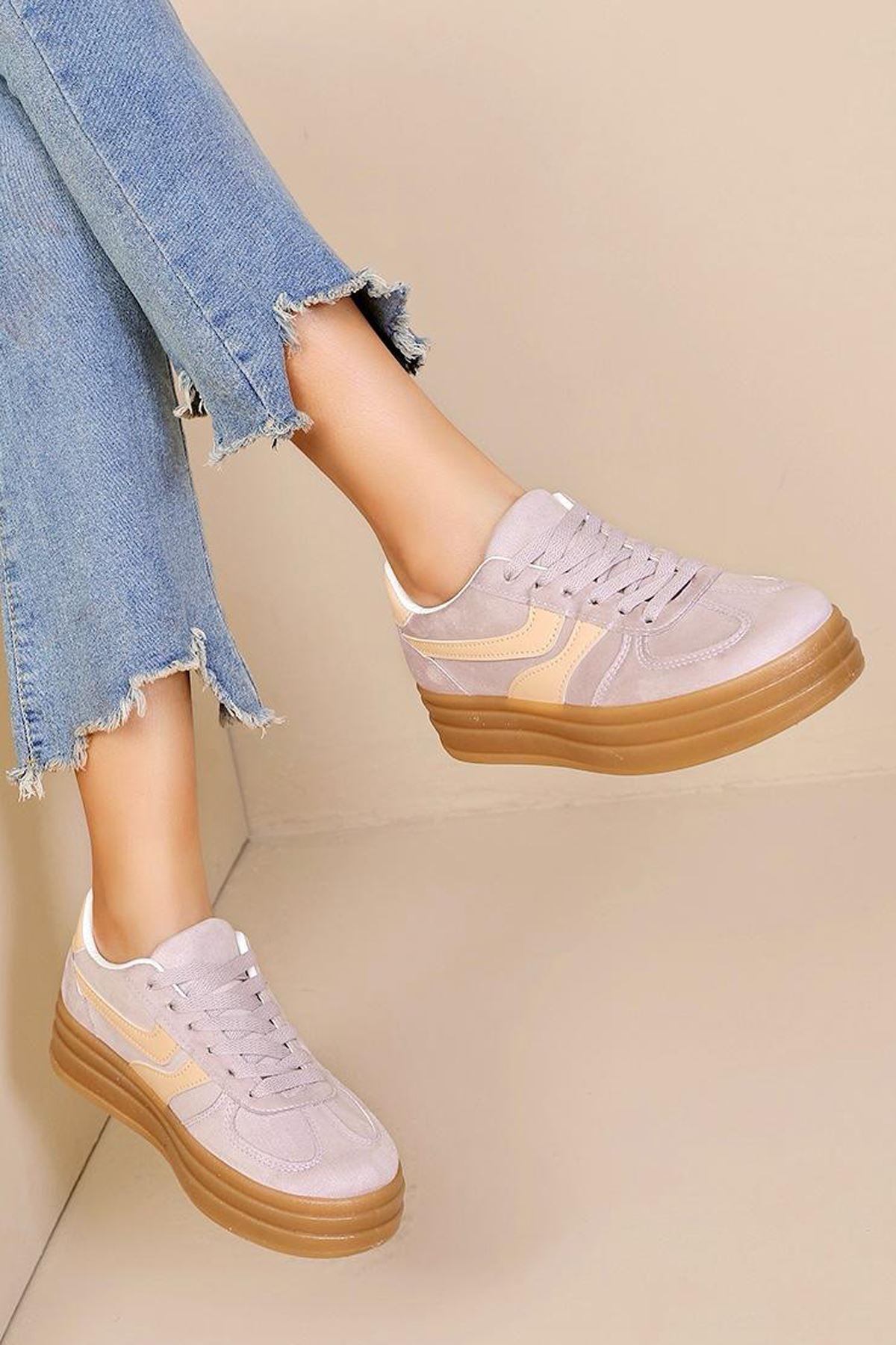 Suede Lace Up Gum Sole Trainer