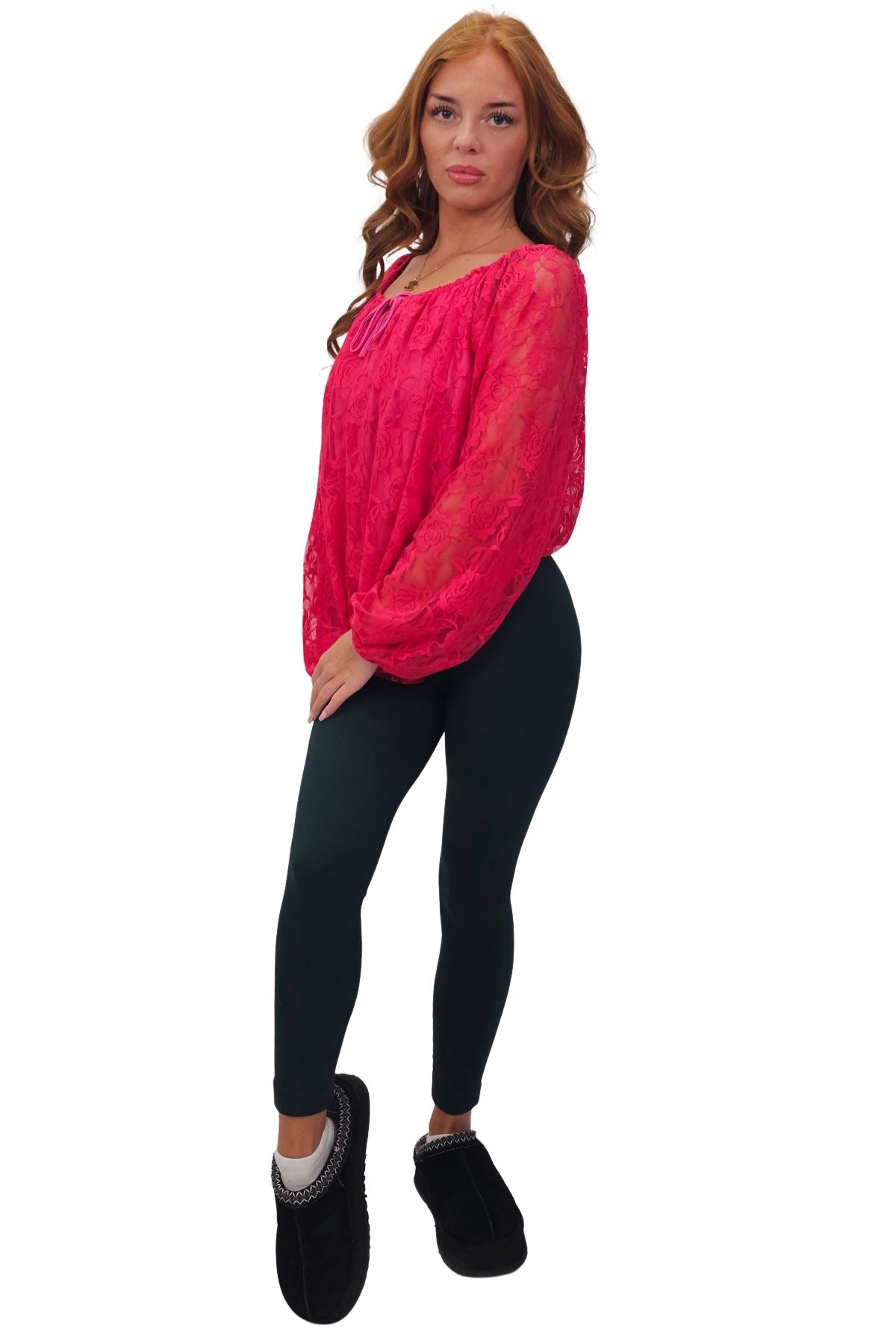 Floral Lace Overlay Curved Hemline Top