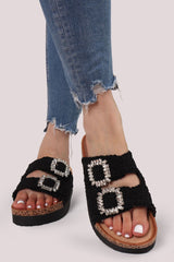 Floral Embroidery Two Buckle Slider