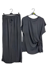 Plain Side Tie Detail Drawstring Waistband Co-Ord Set
