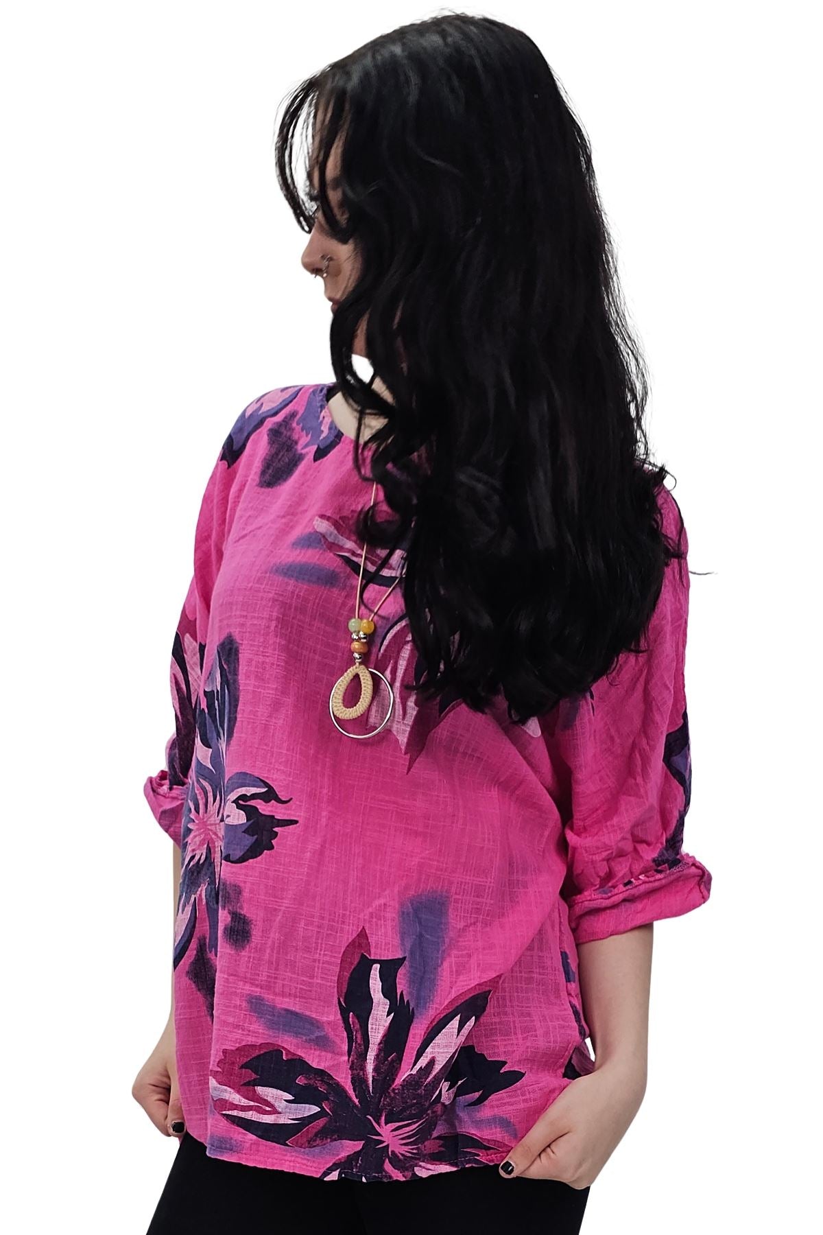 Floral Print Tunic Necklace Cotton Top