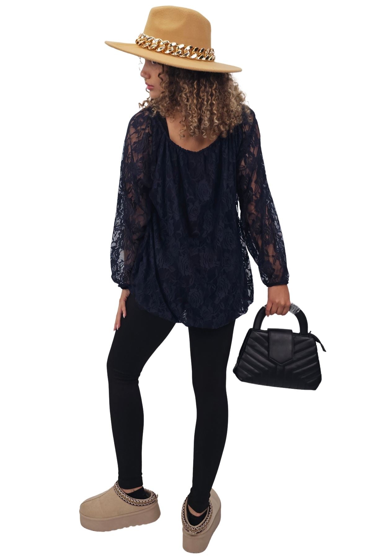 Floral Lace Overlay Curved Hemline Top
